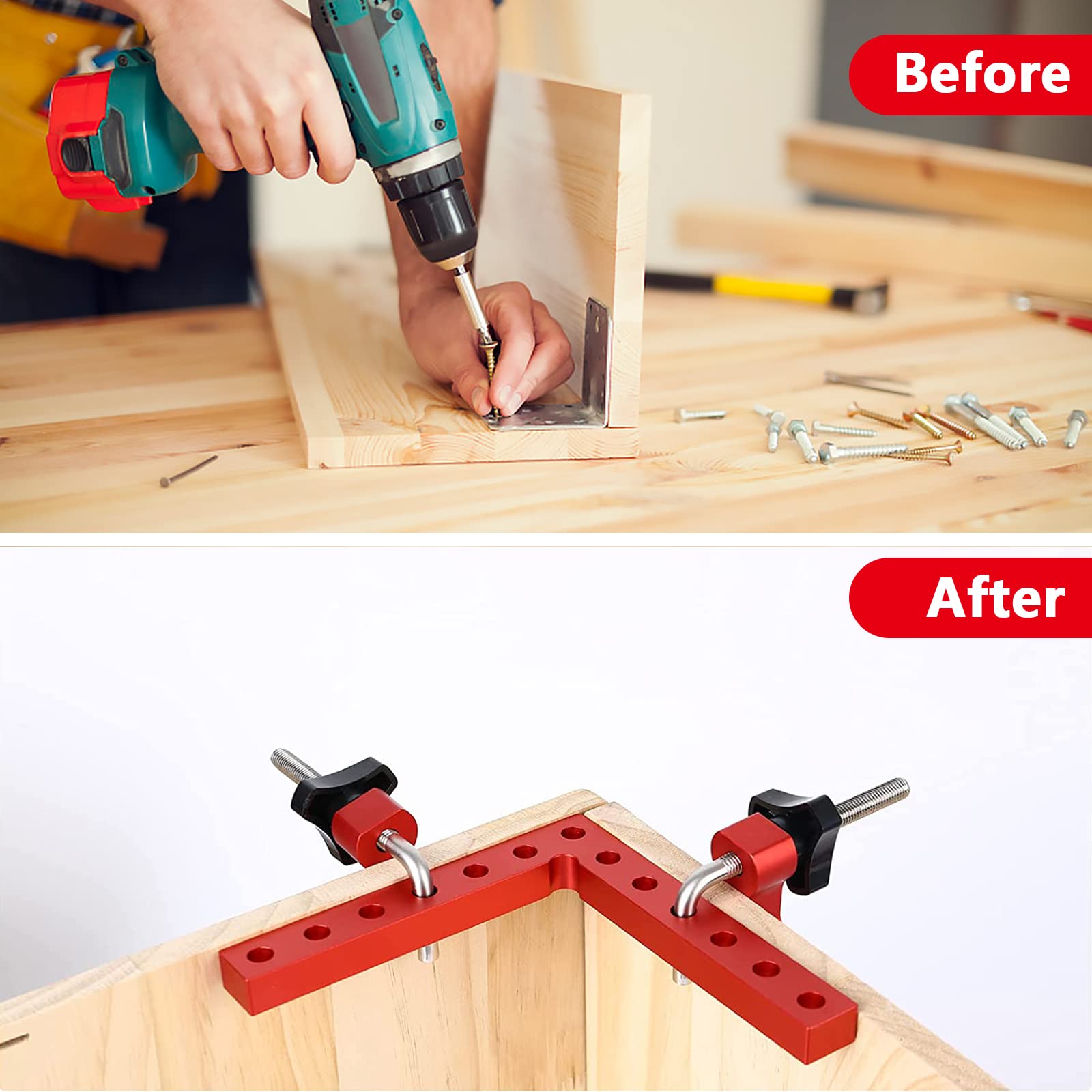 Bloc de Positionnement à 90 Degrés, 14 cm Pince à Angle Droit Serre Joint Angle Droit Aluminium Equerre de Positionnemen avec 4 paires de clips Outillage Bois pour Cadres Photo - 4 Ensembles