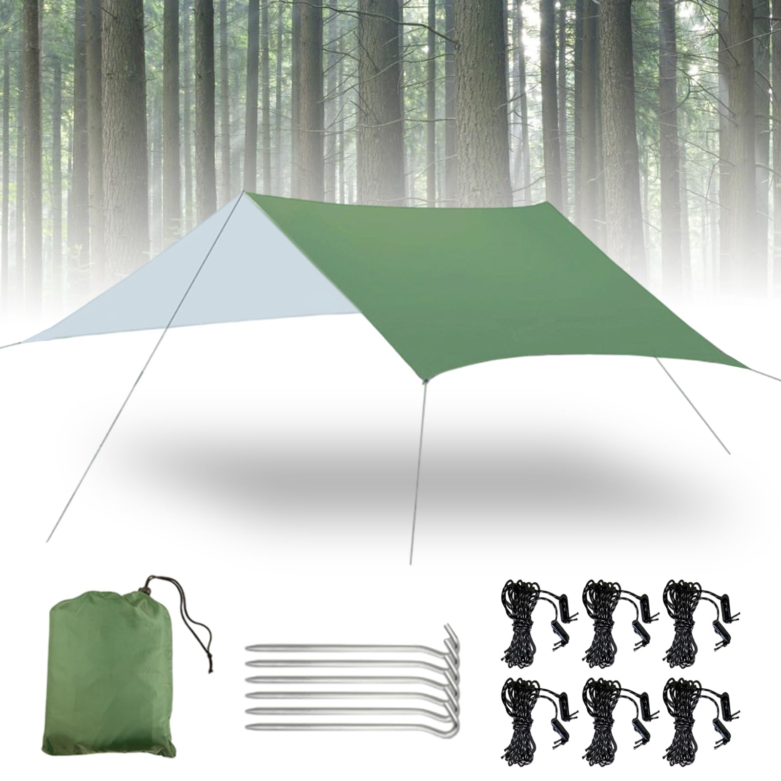 Camping bâche de tente imperméable 300x300cm avec cordes en nylon