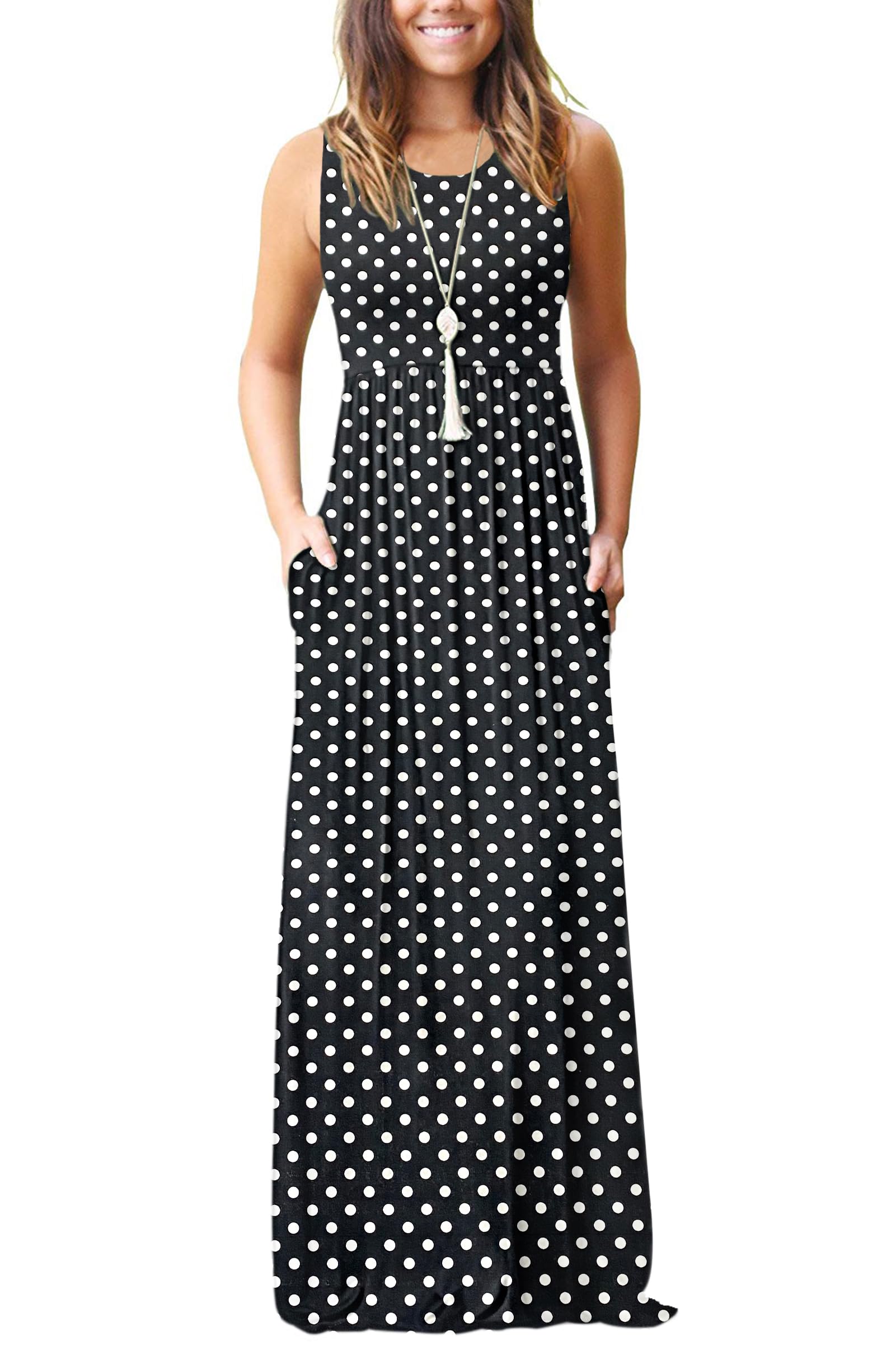 AUSELILY Women's Summer Sleeveless Loose Plain Casual Long Maxi Dresses | Year Round wear solid floral print, Casual daily wear, Empire waist, Floor length, Side pockets New