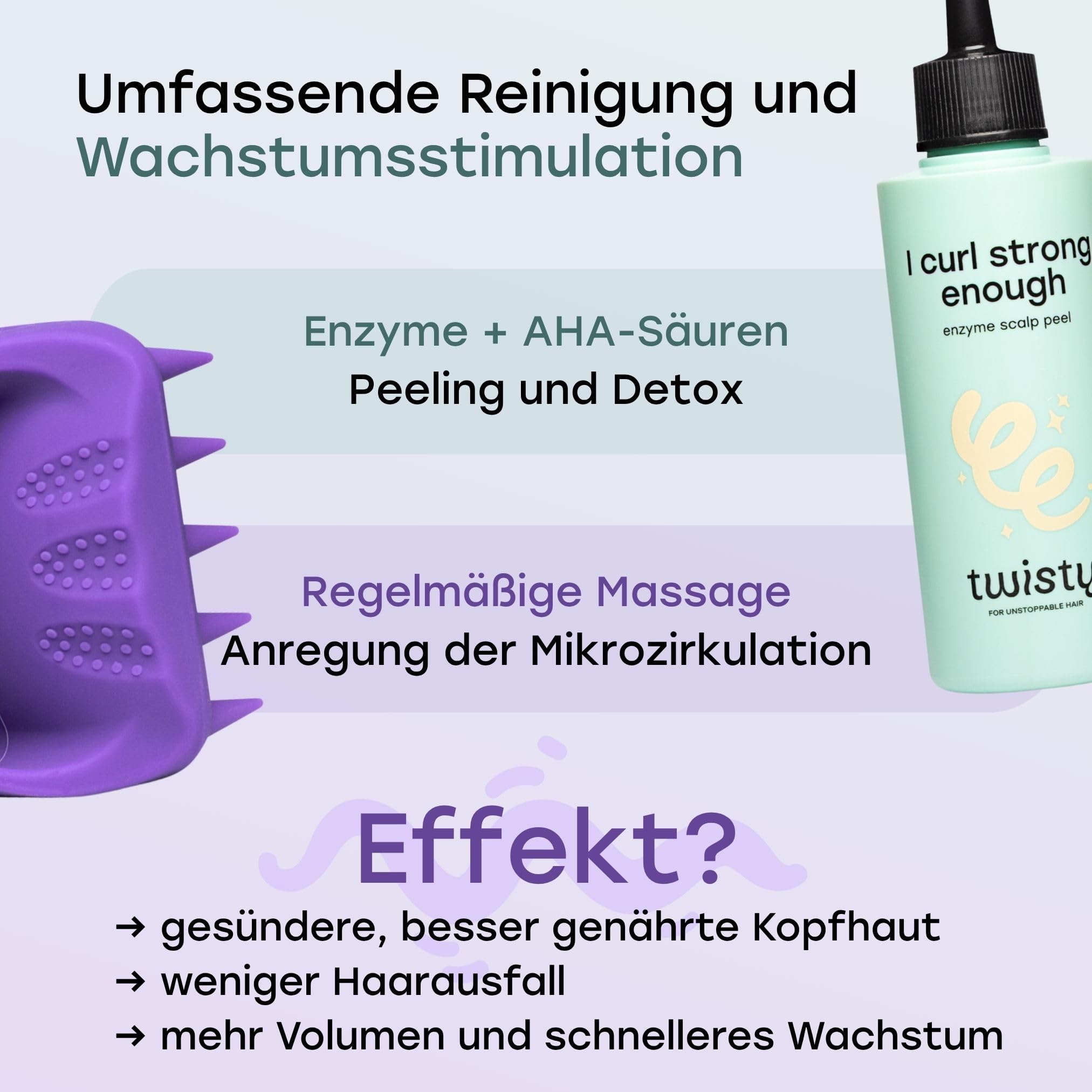 TWISTY Kopfhaut Set: Enzympeeling AHA Peeling & Scalp Massager - Trockene Kopfhaut Peeling, Salicylsäure & Massagebürste für Kopf & Hair Care