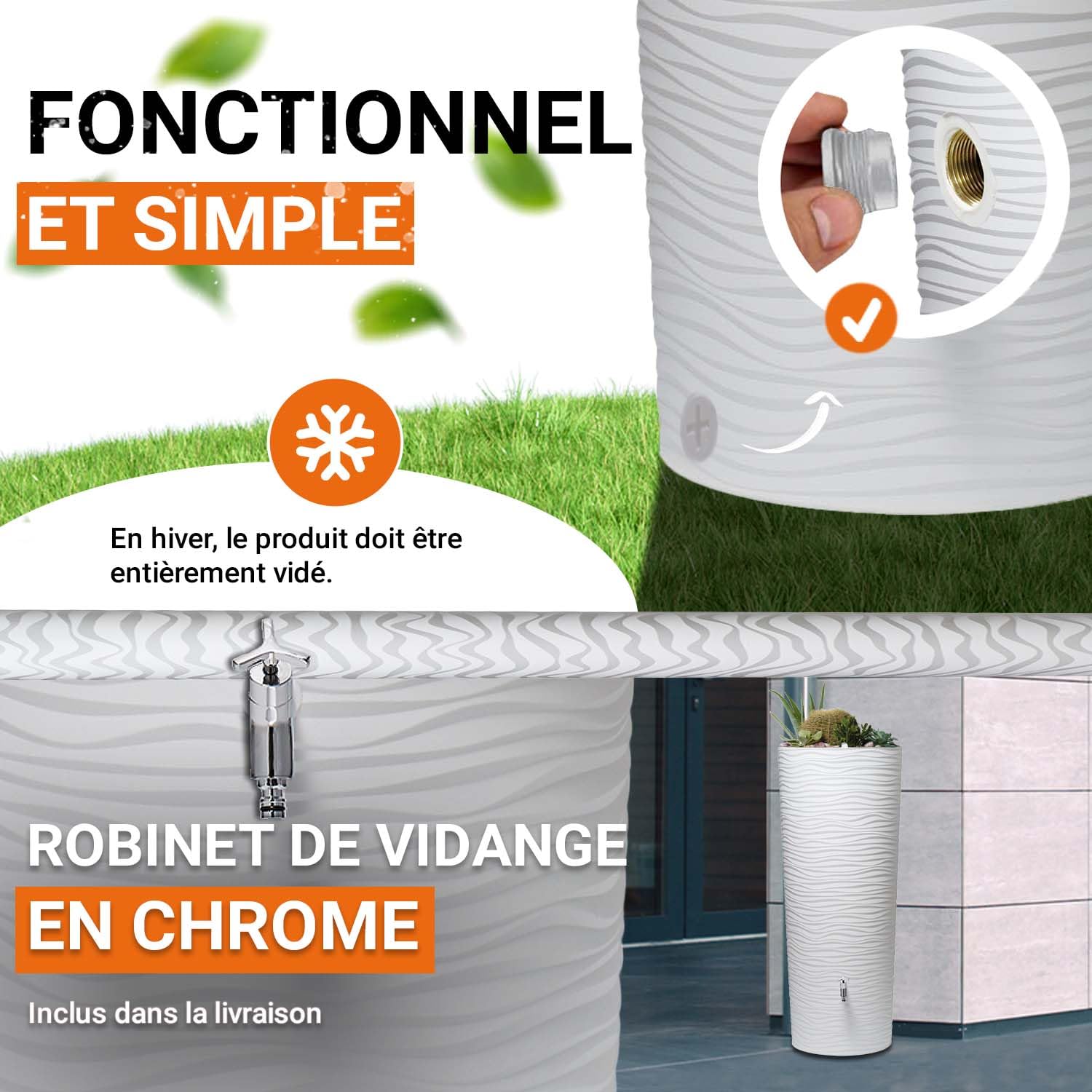 GARANTIA Natura Récupérateur d Eau de Pluie 2en1 350L Arctic