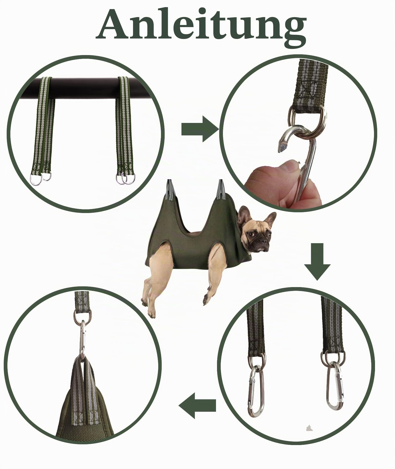 Kkiimatt 10-in-1 Haustier-Hundepflege-Hängematten-Geschirr mit Nagelknipser, Nagelfeile, Hunde-Nagelschneide-Hängematte, Fellpflegeschlinge zum Nageltrimmen/-schneiden, XXL+/max. 45,4 kg, Khaki-Grün