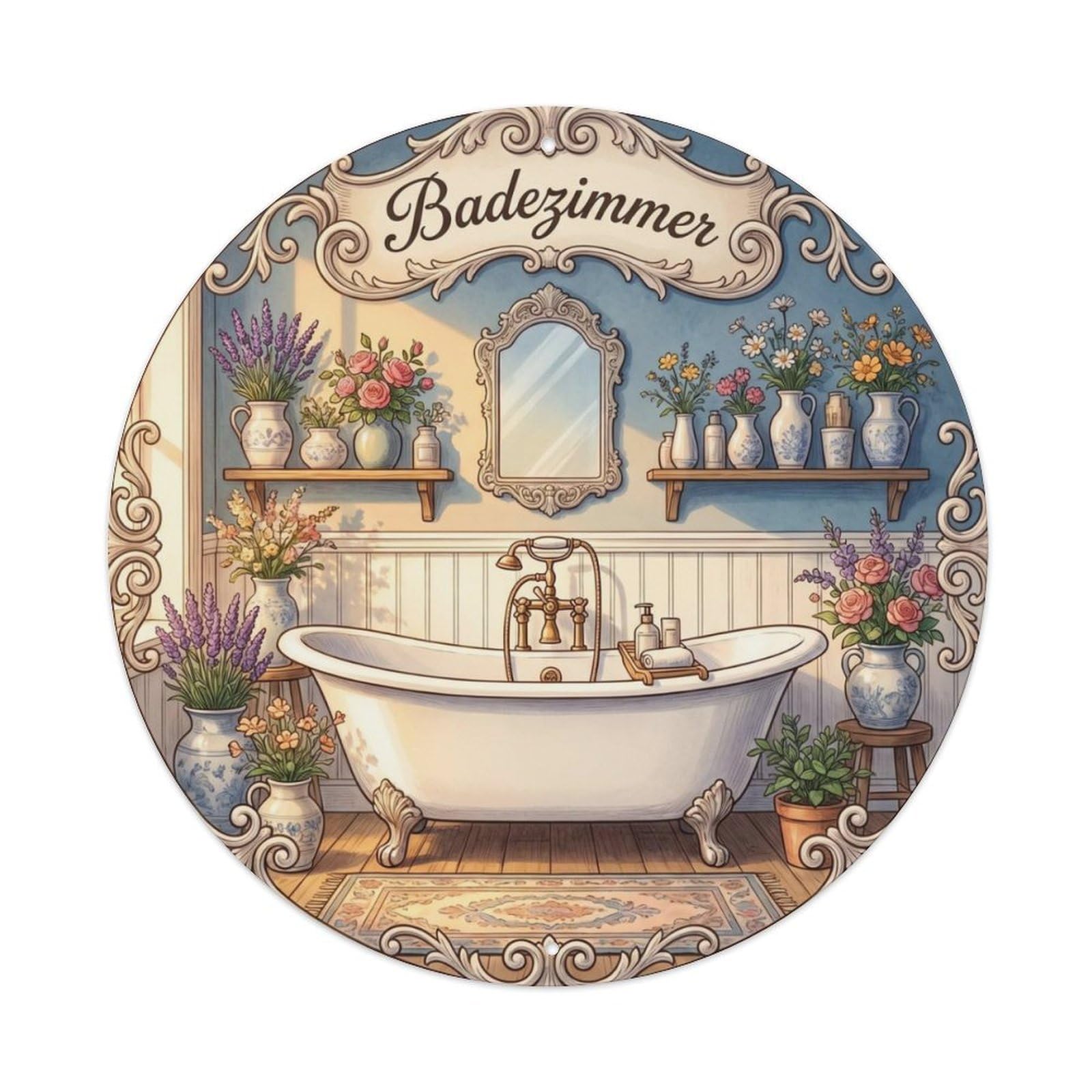 Fqnyr Style Badezimmer Floral Cottage Bathroom Wall Metal Tin Sign