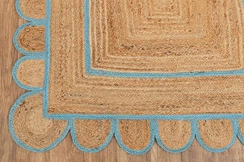 Miniatura 4 de Alfombra de yute festoneado natural, estilo bohemio, festoneado, decoración bohemia tejida a mano, alfombra decorativa, base natural, alfombra