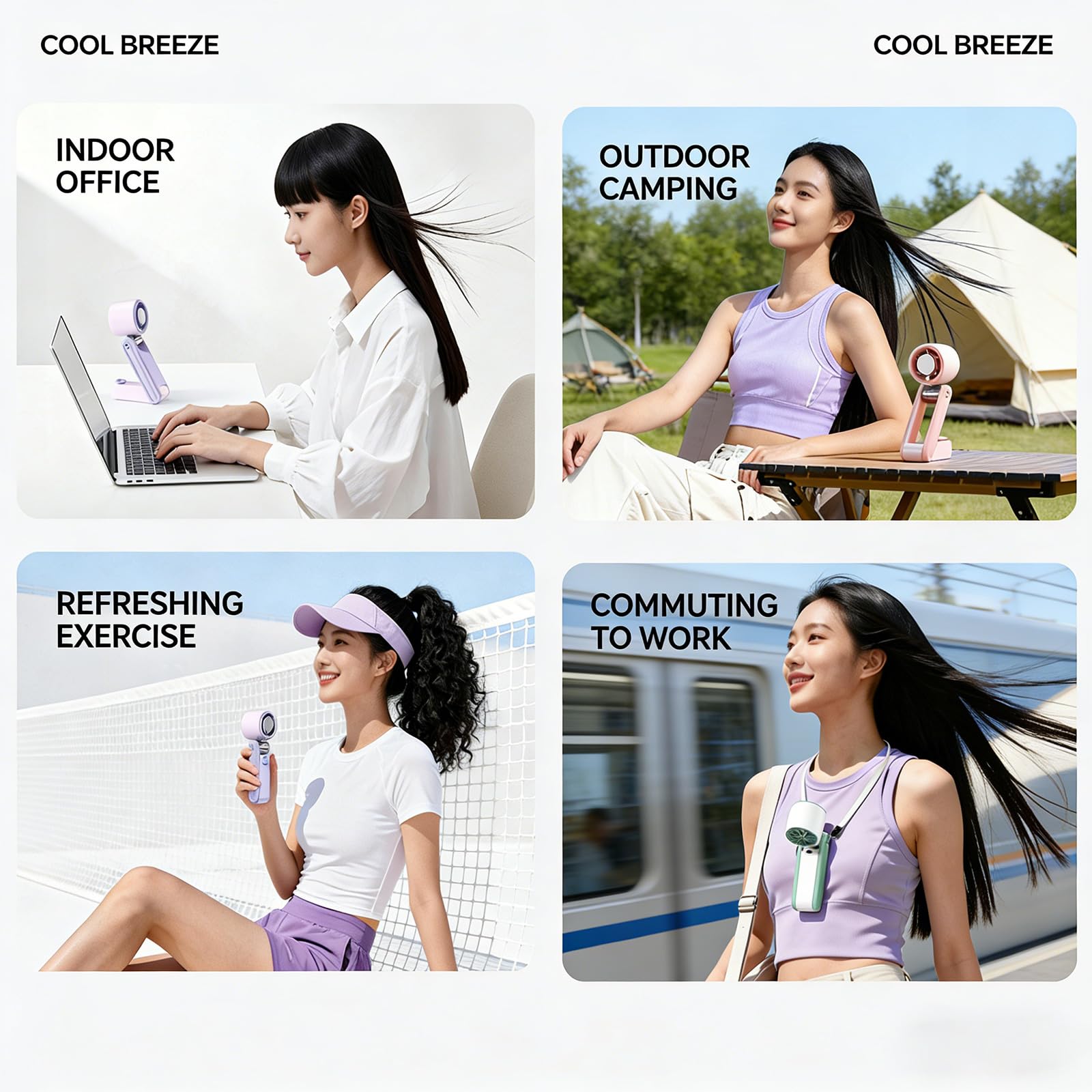 Ventilador de mano con mango ergonómico de velocidad rápida con flujos de aire fríos para trabajar y jugar, de mano y cuello