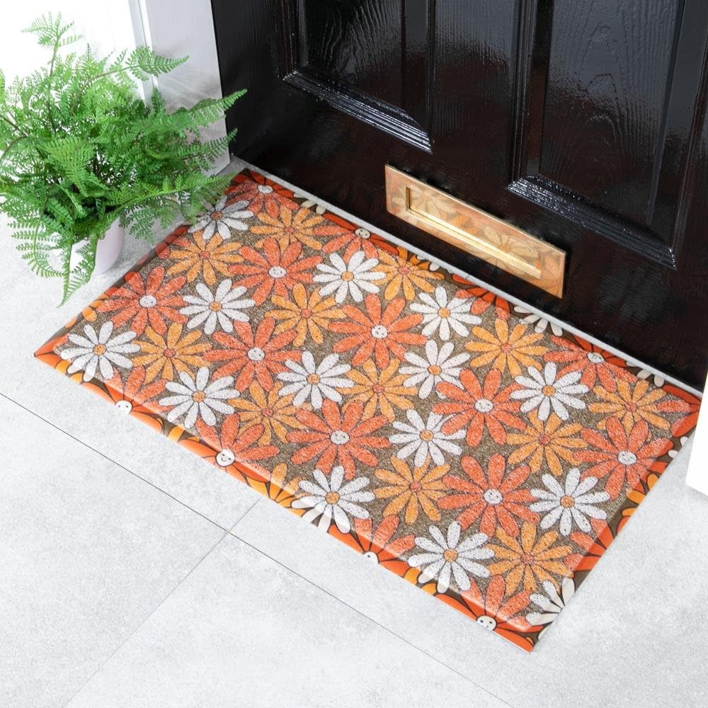 Artsy Mats Happy Flowers Pattern Indoor & Outdoor Door Mat - Incredibly & Weatherproof Doormats - Non Slip Mat, (70x40 cm) — image 1
