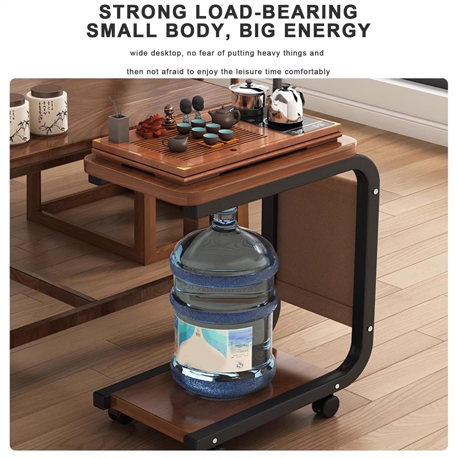 C-Sd - Mesa auxiliar rodante, mesa C de doble capa con ruedas, versátil mesa auxiliar pequeña para sala de estar y dormitorio, elegante mesa móvil para sofás y sillas