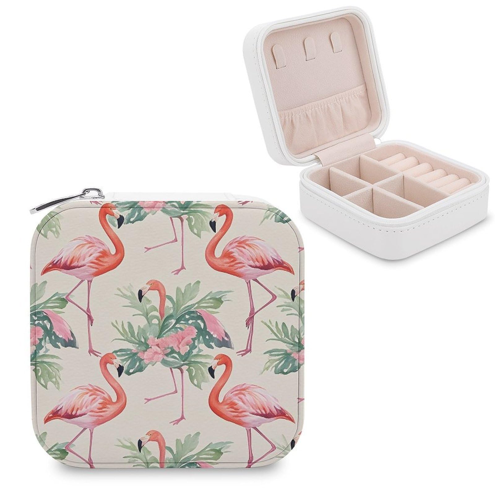 LZQPOEAS Watercolor Flamingo Jewelry Box Mini Jewelry Travel Case Trendy Stuff Ring Box Custom PU Leather Jewelry Boxes Portable Jewelry Case Earring Storage Organizer for Girls Women