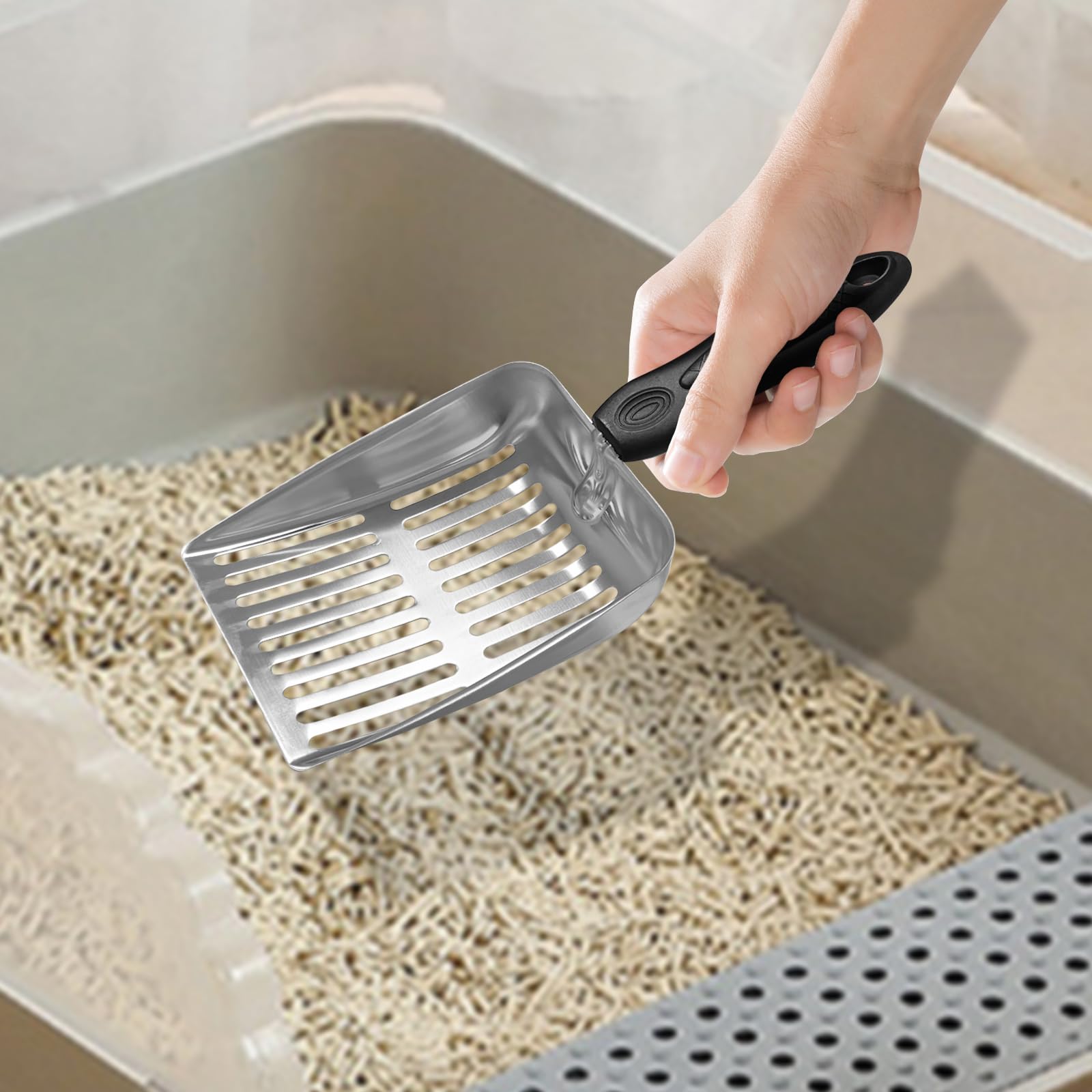 Cuchara de arena para gatos de acero inoxidable, cuchara grande para arena para mascotas, herramienta de limpieza gruesa y duradera para gatos
