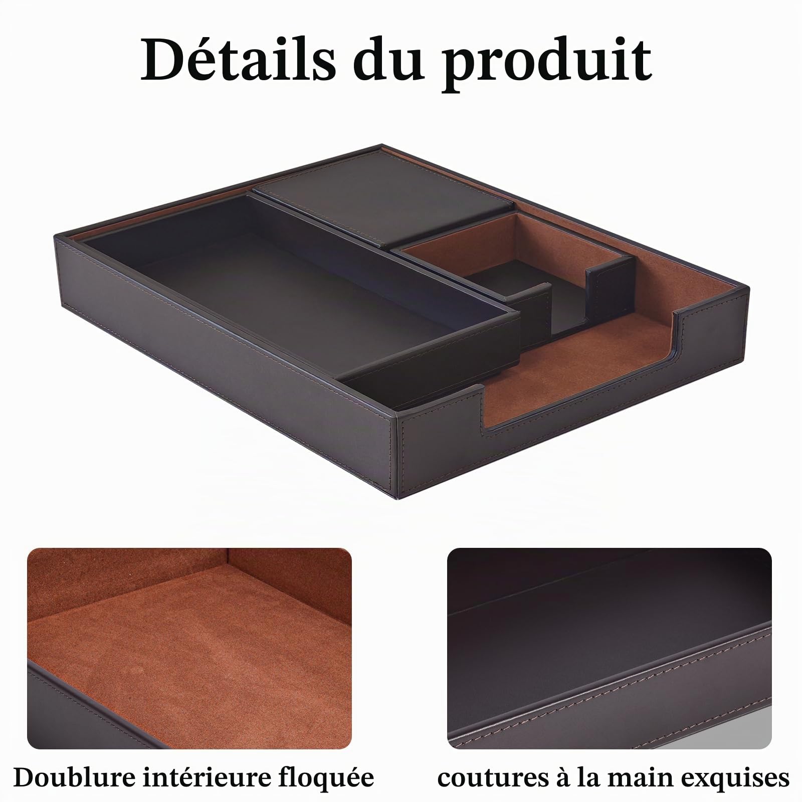 Ensemble de Bureau en Cuir Synthétique avec Organisateur de Bureau, Porte-Stylo, Porte-Notes, Bac à Lettres - Marron