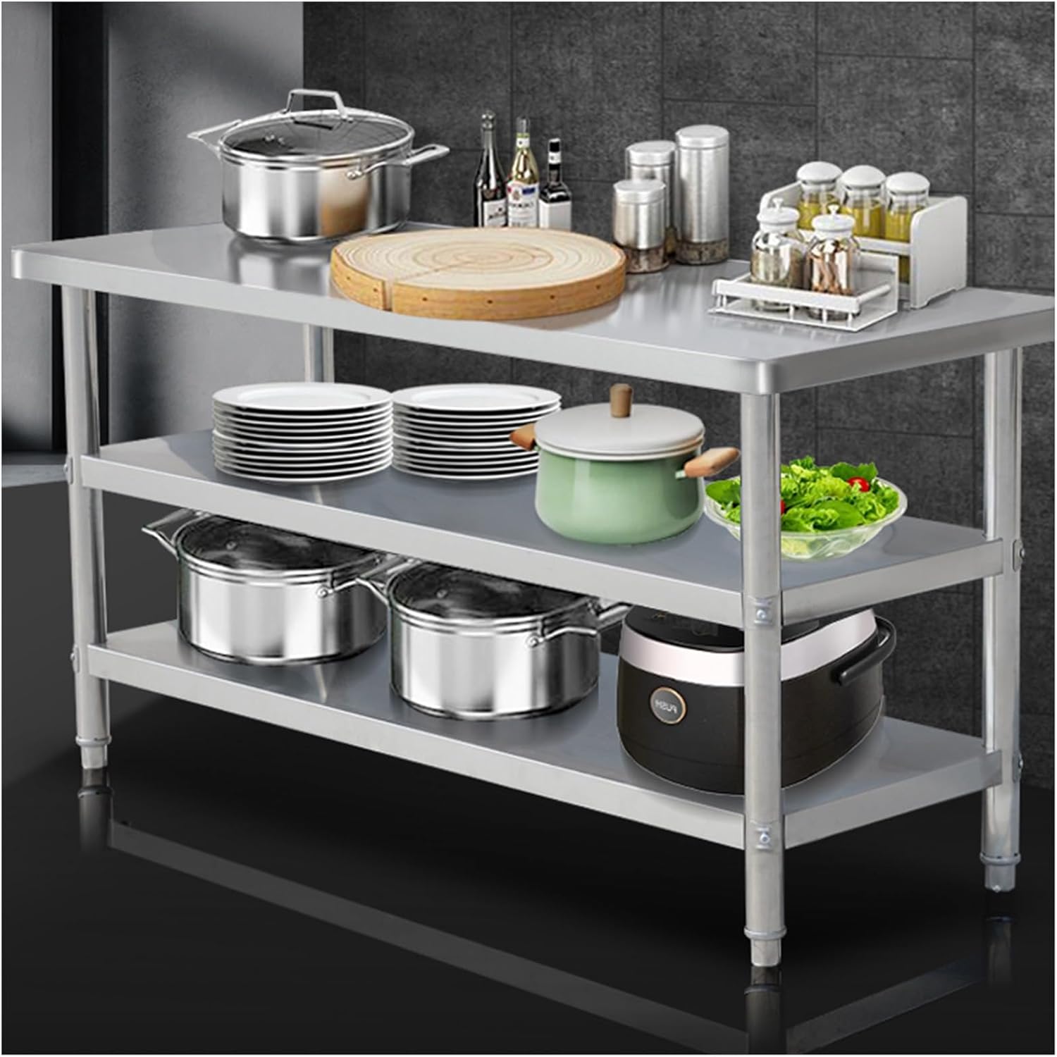 304 Stainless Steel Workbench Commercial Cooktop Stand Restaurant Chopping Casework Table Multifunctional Preparation Table Solid Structure Thickened Workbench(80x40x80cm)