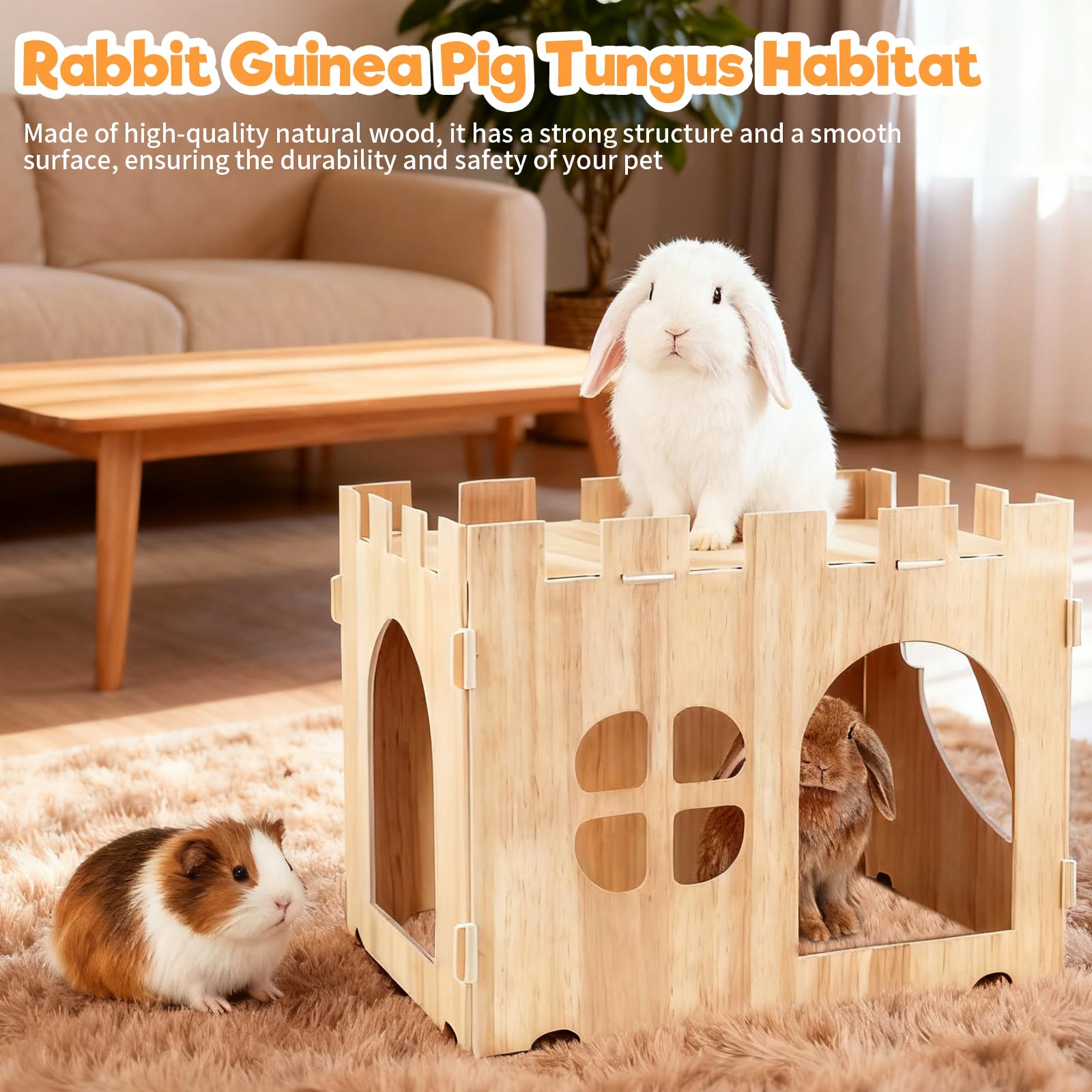 GroßEs Kaninchenhaus, Kaninchen Spielzeug Abnehmbares Hasen Spielhaus Hamster Haus Kleintierhaus für Indoor Erwachsenes Kaninchen Meerschweinchen Chinchilla Habitat