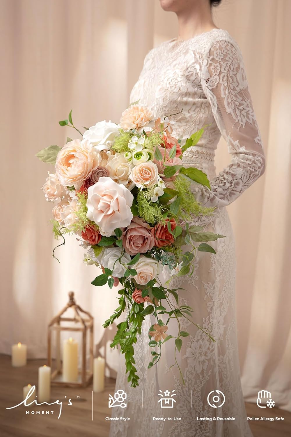 Ling's moment Pink Bride Bouquet - 15 Inch Wedding Blush Garden Artificial Flowers for Bride