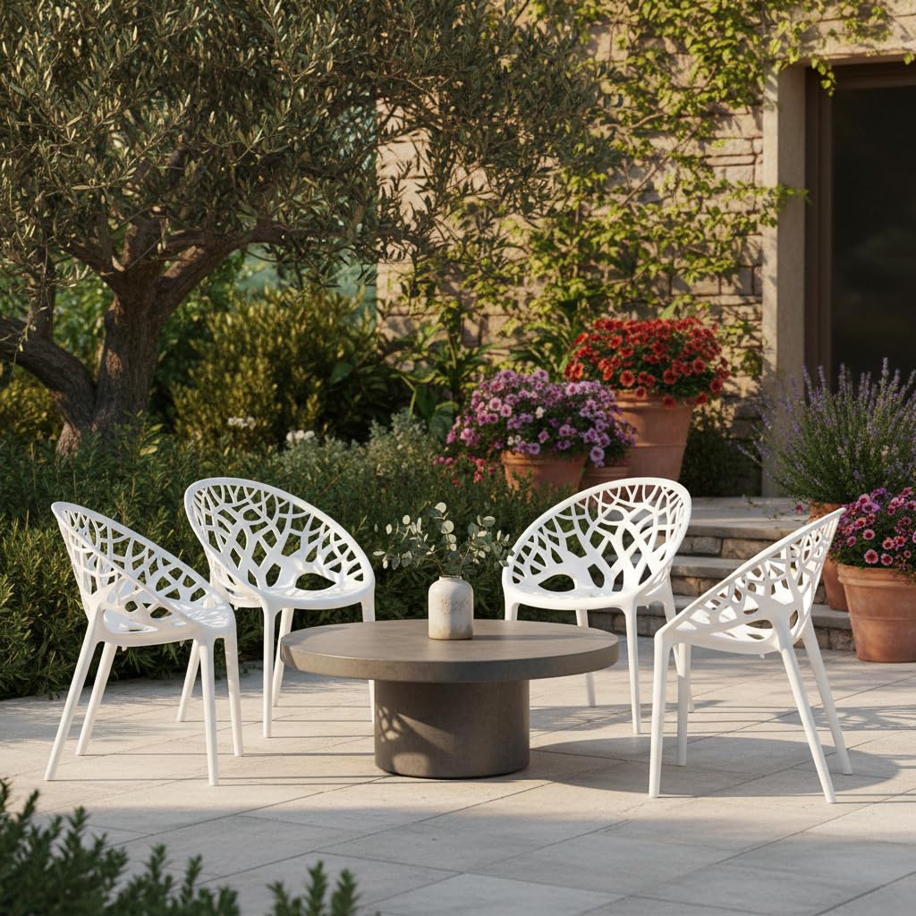 SkyGlamour Crystal PP Mid Back Plastic Chair | Chairs for Home, Living Room Chairs, Office - Outdoor - Garden | Color: White; Set of 4 Chairs-image-13