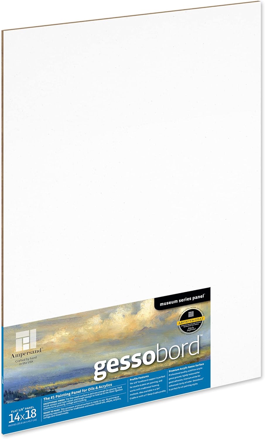 Ampersand Art Supply Gesso Wood Painting Panel Museum Series Gessobord, 14" x 18", 1/8 Inch