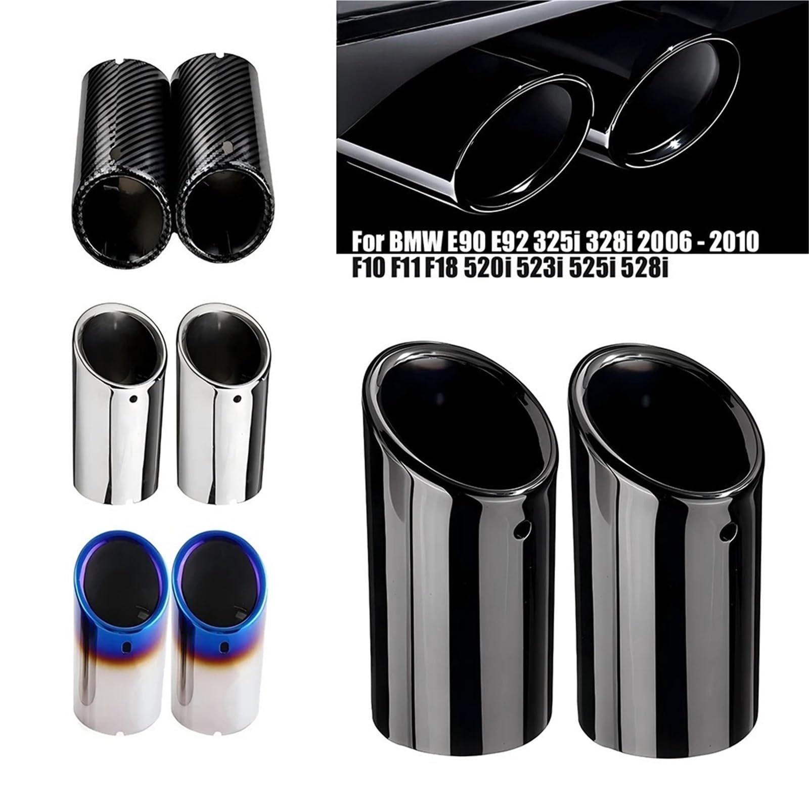 Car Silencer Pasuje do Bmw 3-seria F30 F31 F32 5-seria F10 F11 F18 520i 75mm Carbon tylny wydech samochodu rura wydechowa tłumik gardło(2pcs Blue)