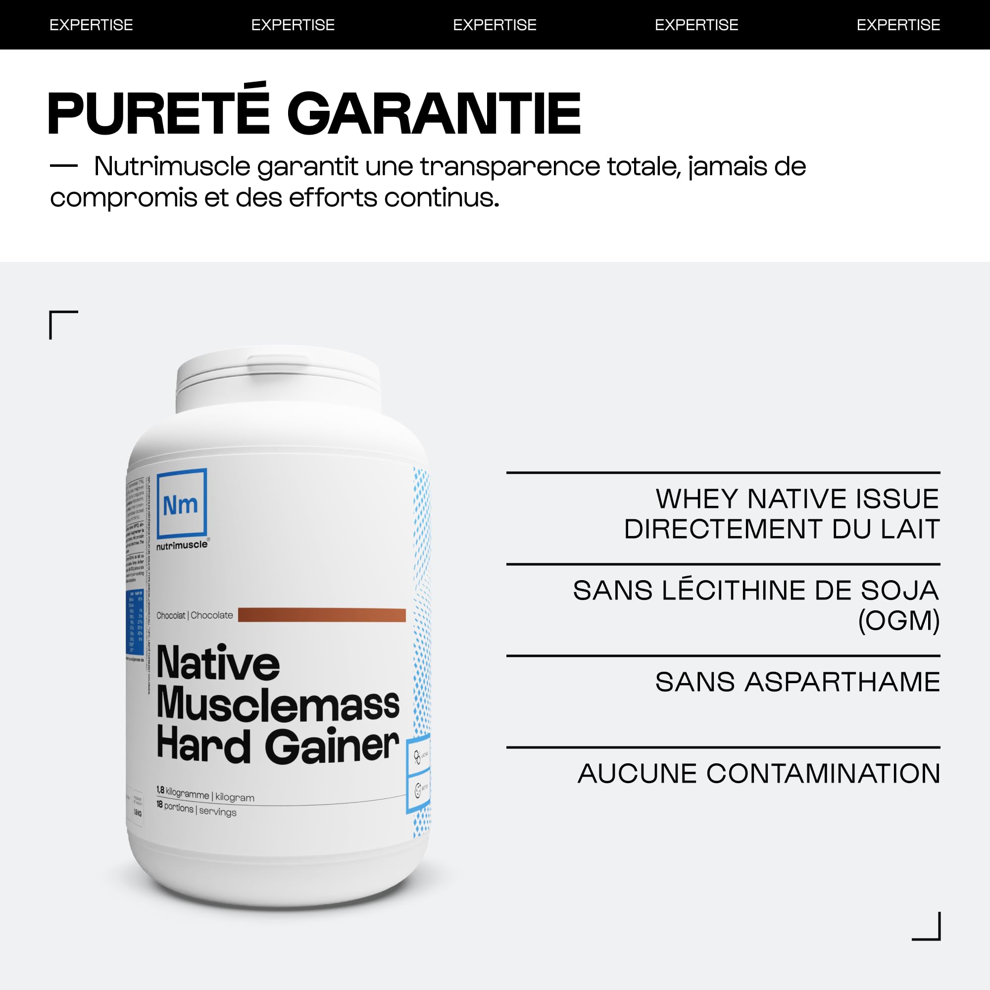 Musclemasse - Hard Gainer | Whey protéine - Maltodextrine - Dextroxe | Prise de masse & Musculation | Nutrimuscle | 1.8 Kg Chocolat