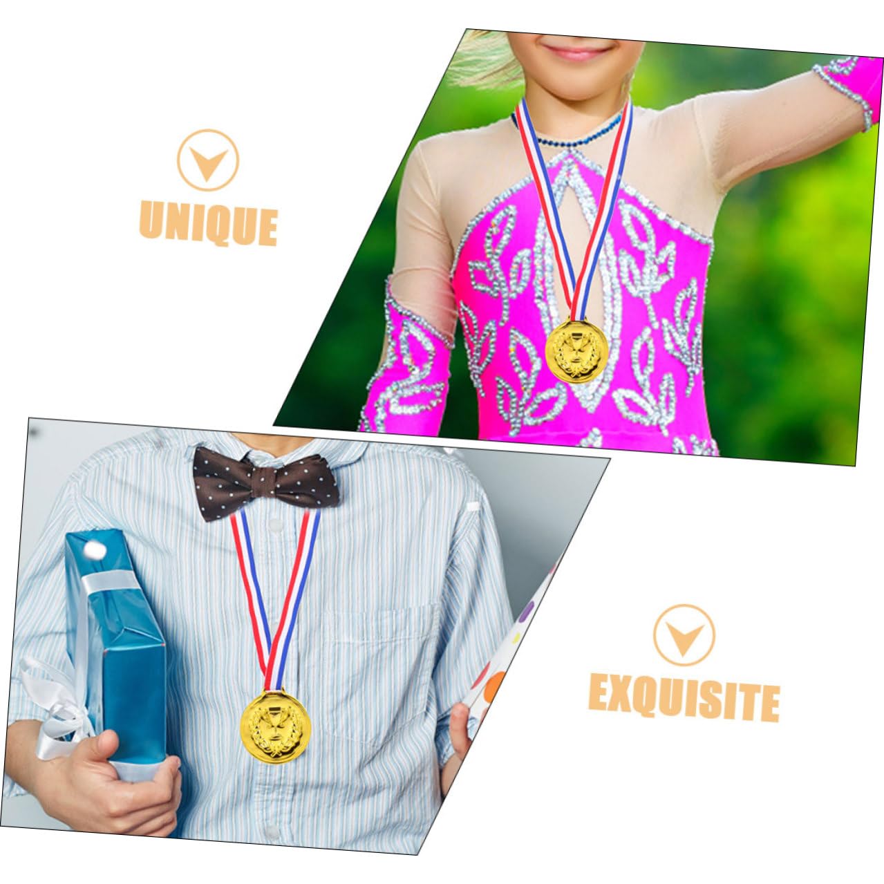 ABOOFAN 50 Pezzi Medaglie d'oro per Bambini con Nastri, Medaglie Sportive da Competizione in Metallo Galvanizzato, Premi per Vincitori di Calcio e Basket, per Feste e Eventi Sportivi Bambini