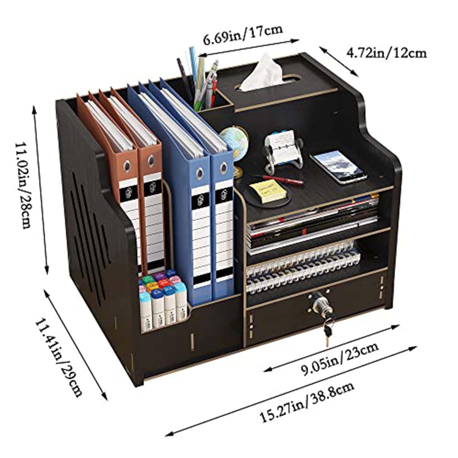Schubladenbox Schreibtisch-Organizer Aus Holz Mit Schublade – Geräumige Aufbewahrung Für Den Schreibtisch, Dokumentenablage (A4), DIY-Box Für Bürobedarf – Ideal Für Zuhause, Büro Und Schule(Black)