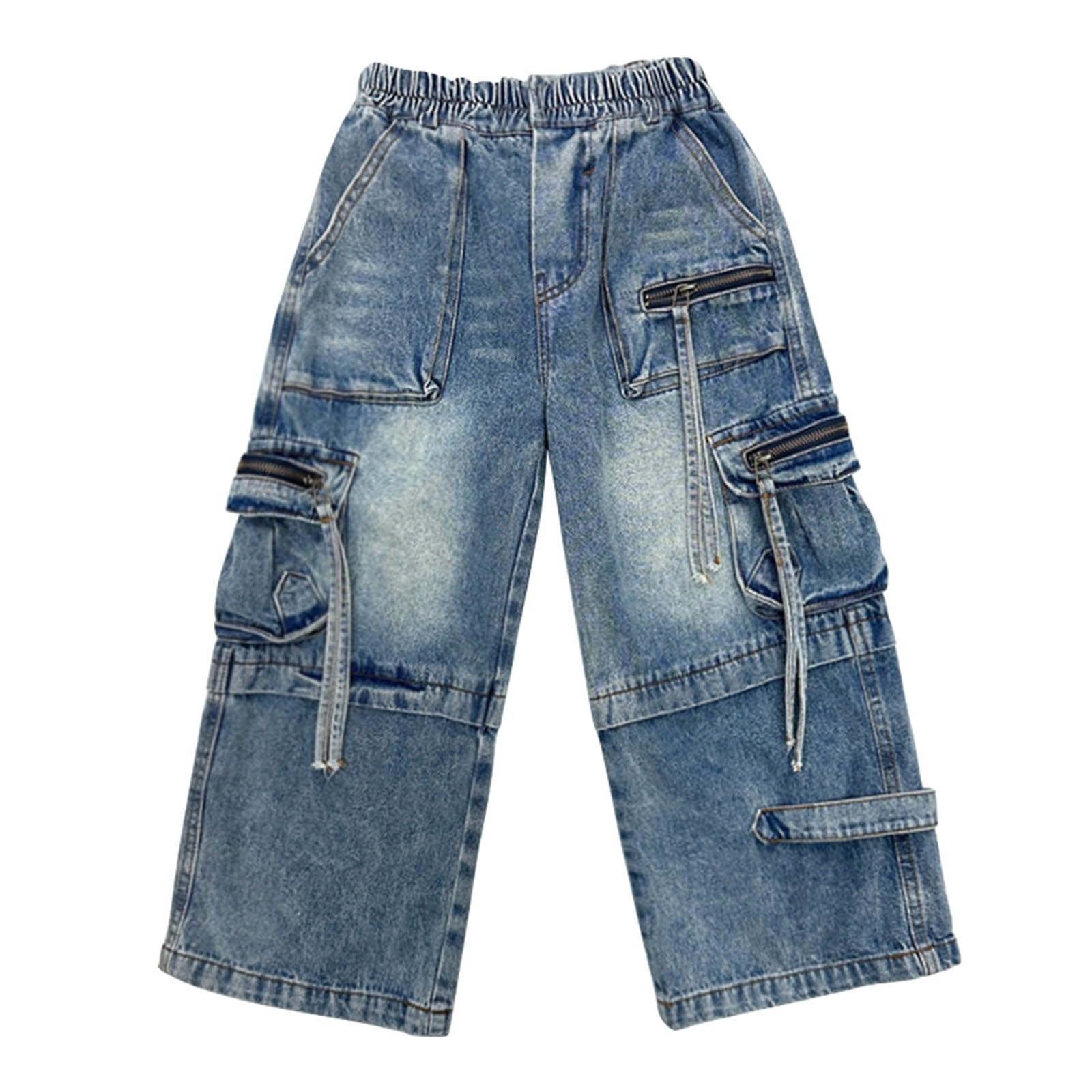 Jean ample pour enfant, avec plusieurs poches, fermeture éclair, jambes larges, tendance, hip hop, taille haute, droit, esthétique, vintage, pour l'école