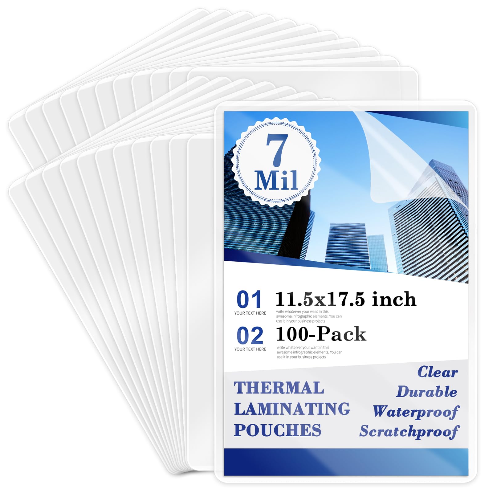 100 Pack 7 mil Thermal Laminating Pouches Hold 11 × 17 Tabloid Laminating Sheets Thick Clear Plastic Paper Laminator Sheets Laminator Pouches for Education Supplies File 11.5x17.5in