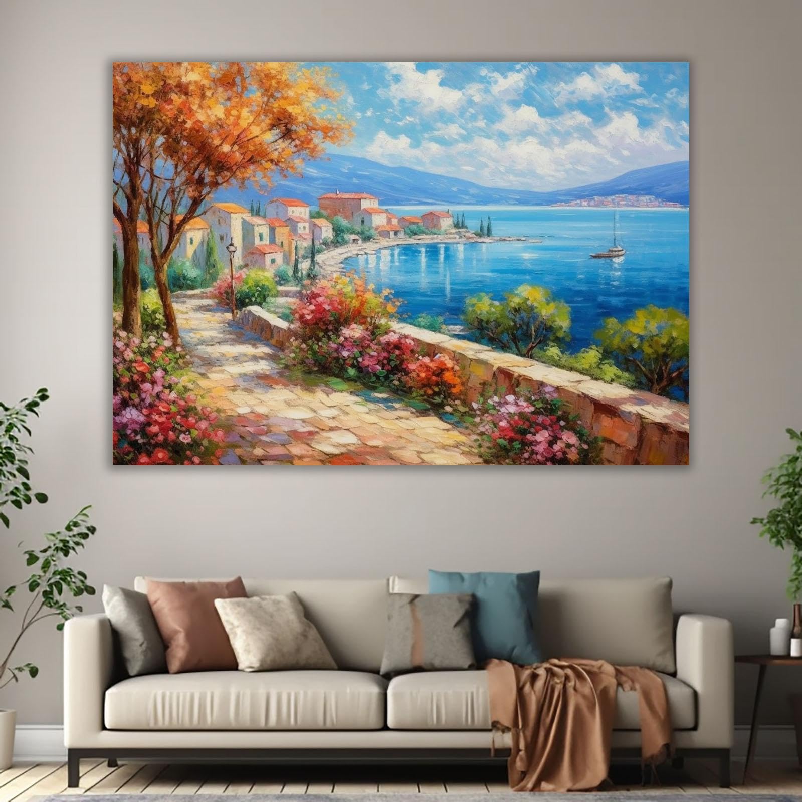 SHYAMIC Rosa Lienzo Cuadros Infantiles Para Habitacion NiñA, Paisaje otoñal en la costa Cuadros Lienzos Salón Dormitorio Comedor Decorativos -70x110cm Sin marco