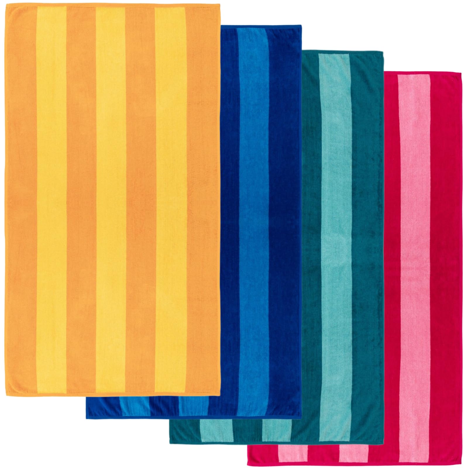 MOMOMUS Toallas de Playa Grandes Juego de 4 86x155 cm Tacto Velour Rayas Cabana Ultraabsorbentes