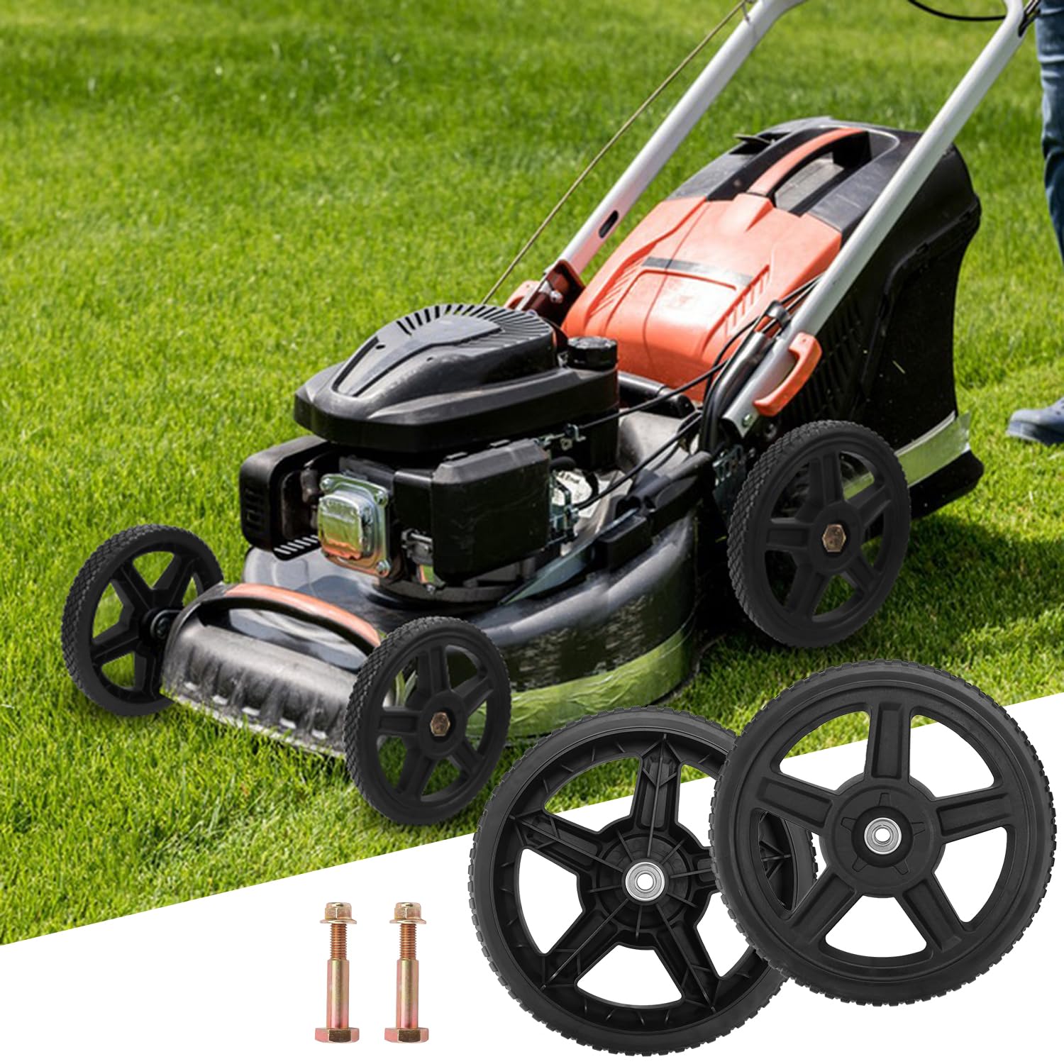 Paquete de 2 ruedas para cortacésped, kits de ruedas de 12 x 1.75 pulgadas, ruedas de silla de ruedas, cortacésped de empuje, se adapta a la mayoría de cortadoras de césped estándar,