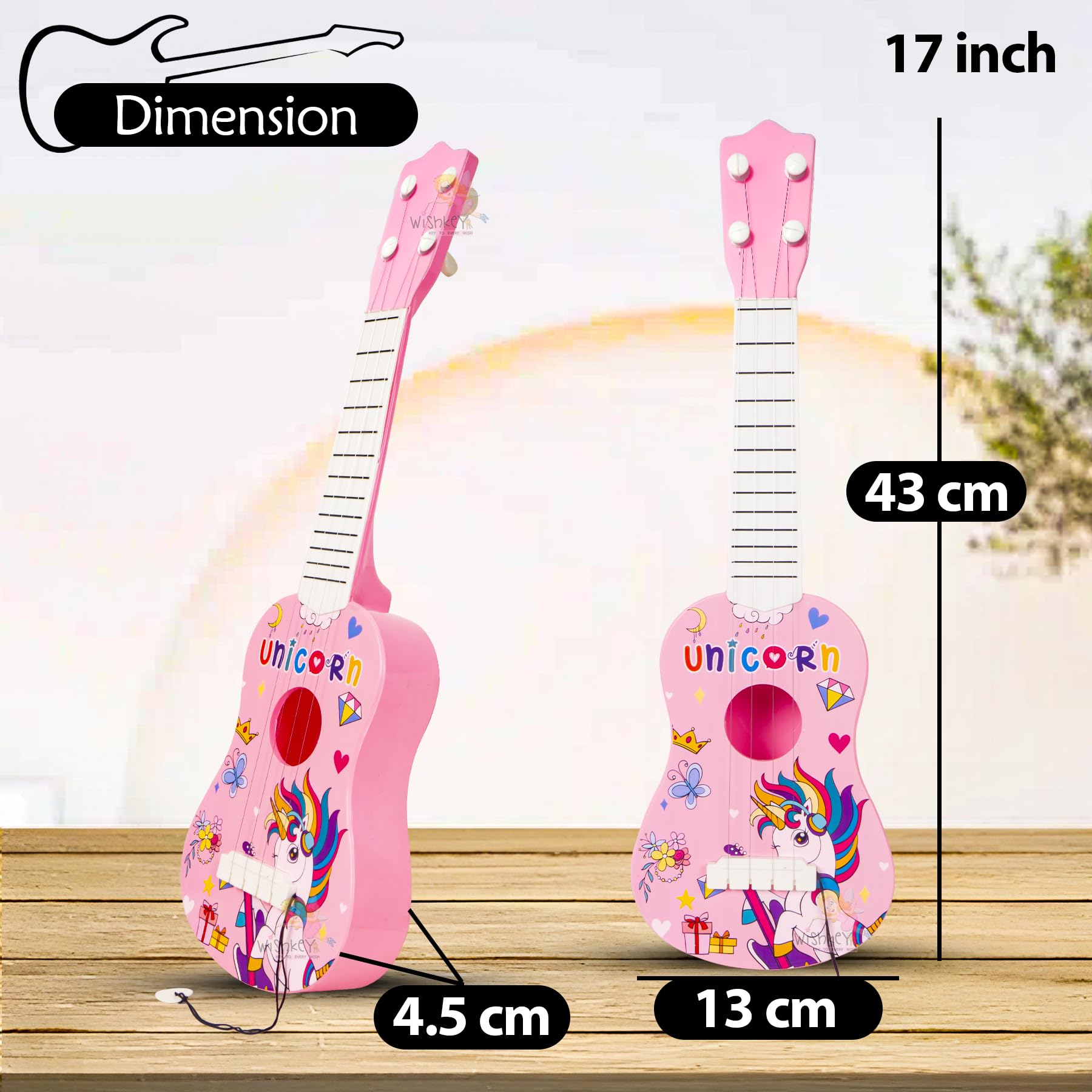 WISHKEY Unicorn Theme Guitar 4 Strings Acoustic Music Toys for Kids, Educational Toy Guitar for Beginners, Musical Instrument, Learning Musical Toy, Sound Toys, Pink, 6+Years, 17" (Pack of 1) - Image 2 thumbnail