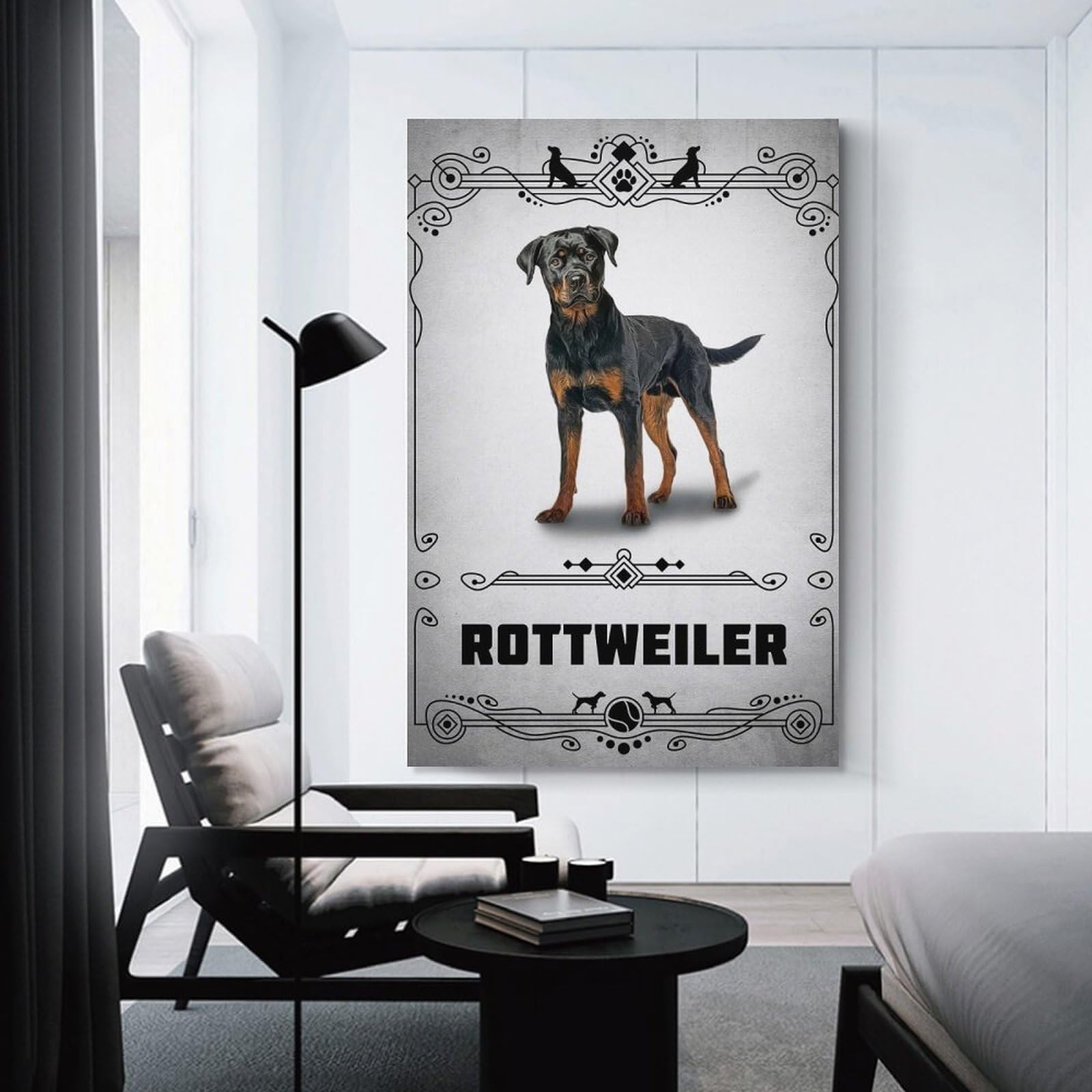 Junmoney Rottweiler Canvas Art Print 12x18inch(30x45cm), for Bedroom Decor, Cosy Corners Or Studios, An Easy Wall Refresh for Bedrooms