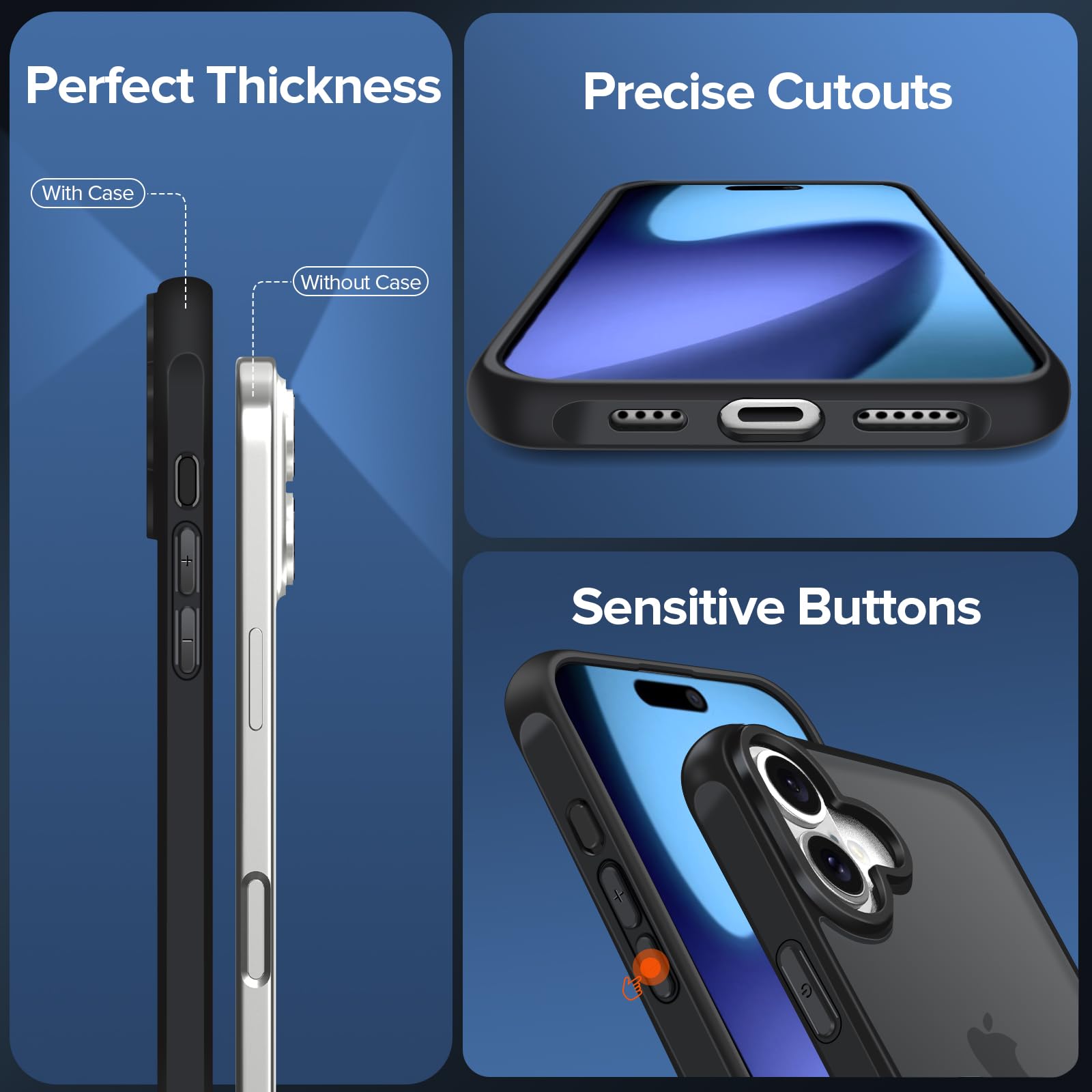 iVoler Cover Opaca per iPhone 17 6.3 Pollici con 2 Pezzi Vetro Temperato, [Antiurto di Grado Militare] Custodia Traslucida Posteriore Sottile Anti-Impronte Case, Nero