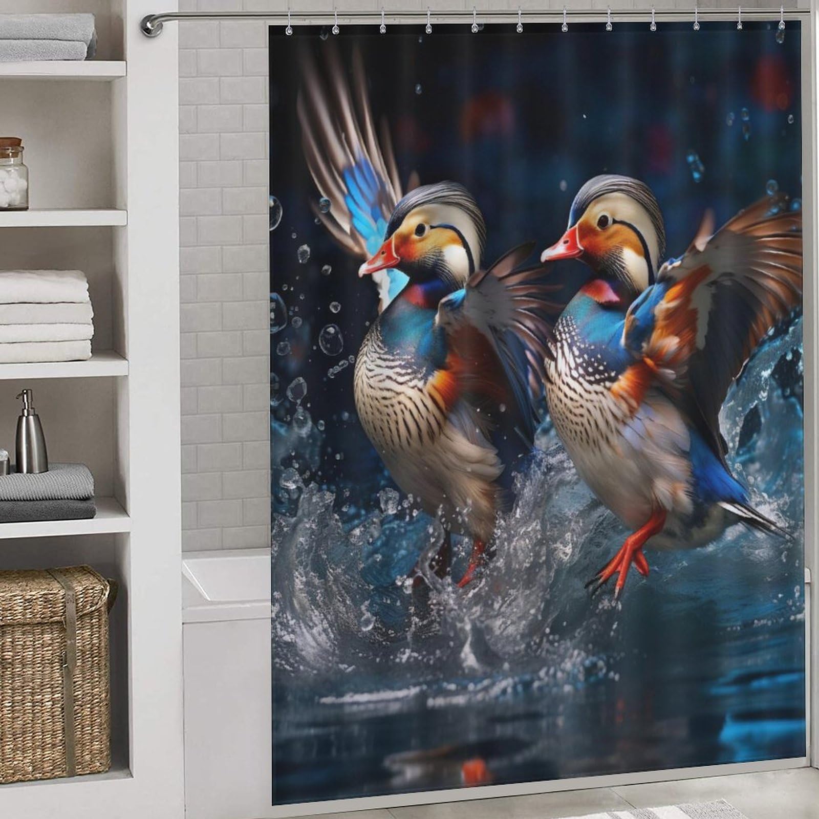 Rideau de douche canard anti-éclaboussures en tissu imperméable lavable