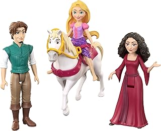 Mattel Disney Princess Toys, Small Doll 4-Pack with Rapunzel, Flynn Rider & Mother Gothel, Plus Maximus Horse w/Saddle, Inspired by Movie