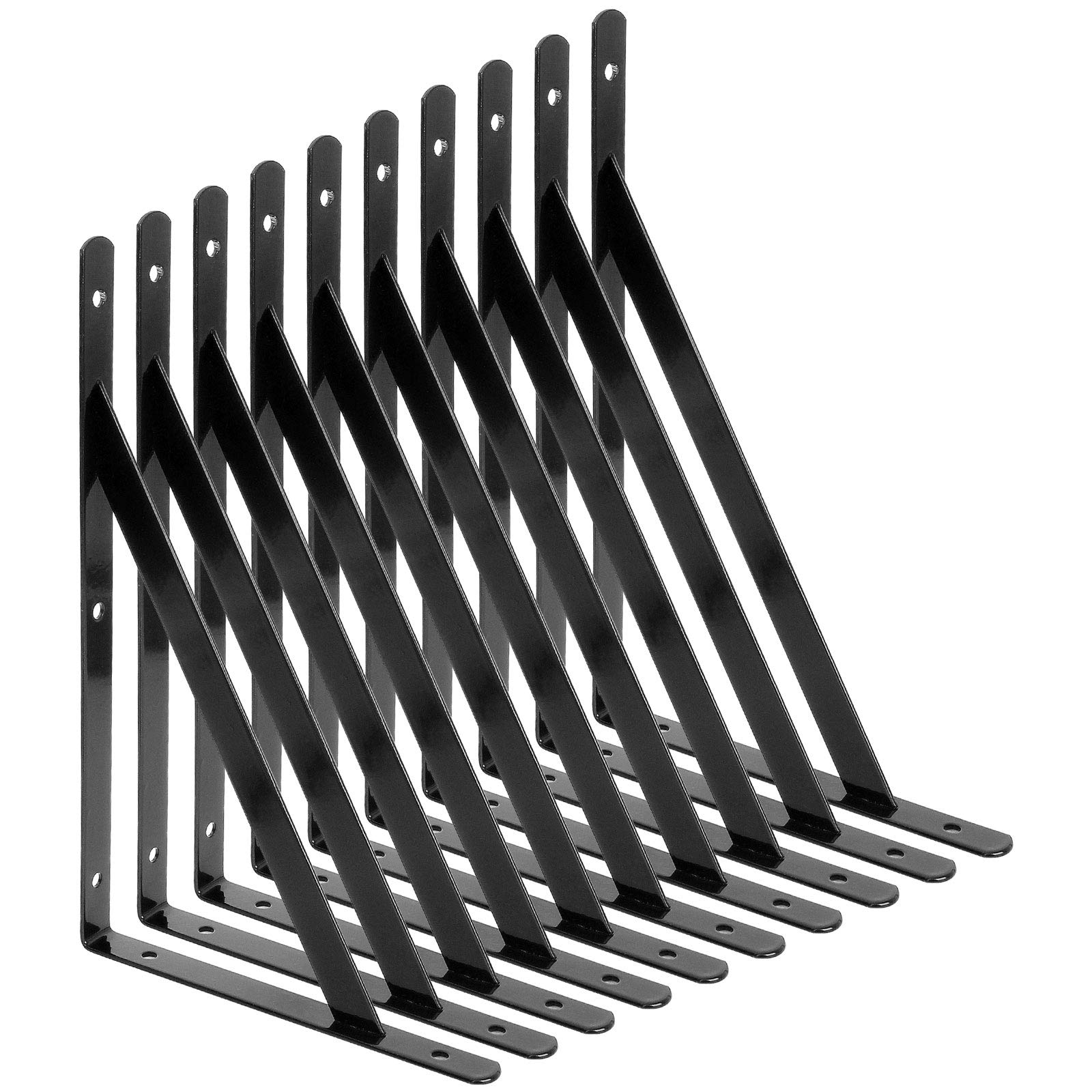 AHUNTTER 10Pcs 250mm Shelf Brackets, Heavy Duty Triangle Metal Shelving Brackets, Right Angle Wall Mounted Shelf Supporters - Black