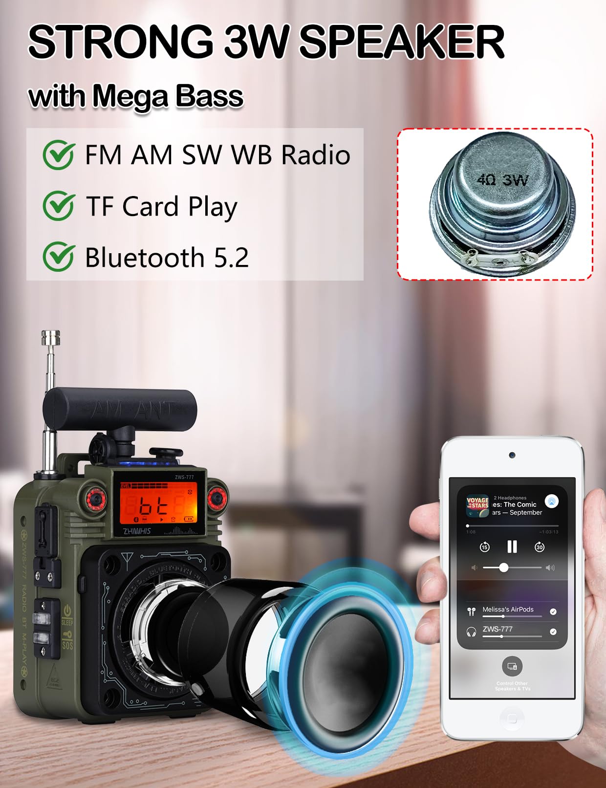 Amazon.com: ZHIWHIS AM FM Shortwave Radio with Bluetooth and NOAA