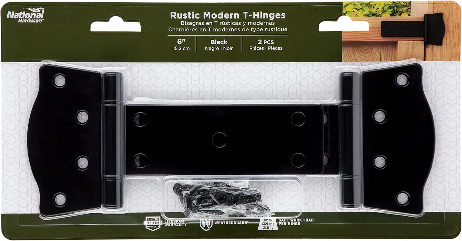 Black 6-inch Steel T-Hinge for Wood Fencing