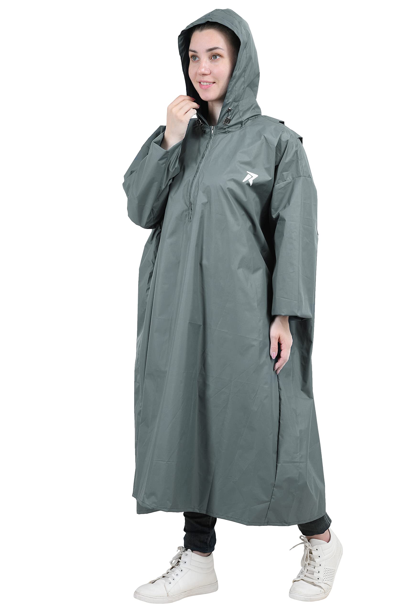 ROCKSPORT Hooded Waterproof Rain Poncho for Men, Women & Adult II PU Coating 2000MM - Grey