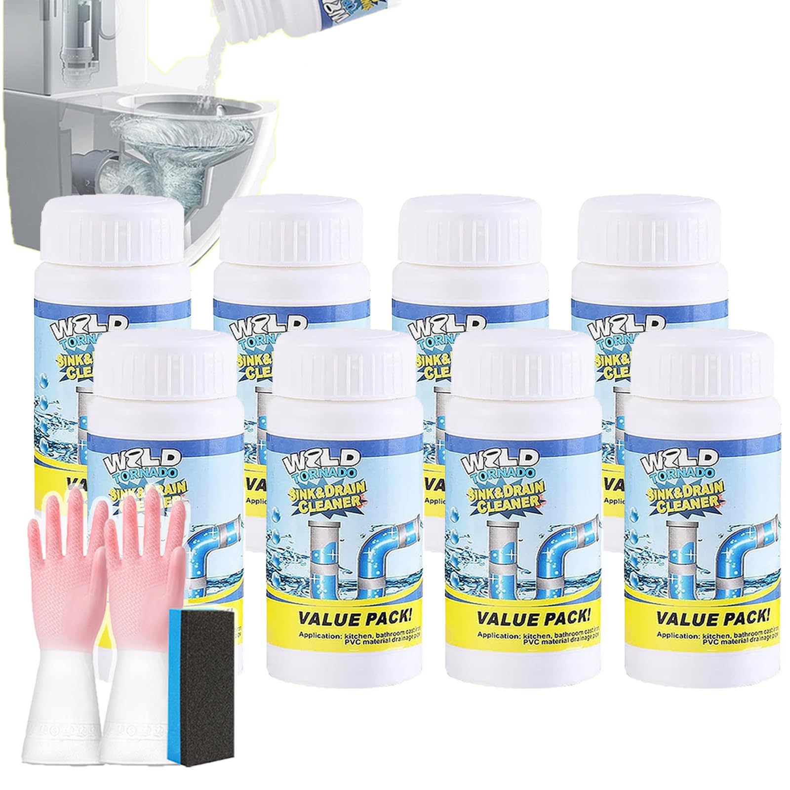 Wild Tornado Sink and Drain Cleaner, Wild Sink and Drain Cleaner - Foam Clog Remover for Kitchen Sinks, Bathroom Pipes, Toilets | Fast-Acting Formula (8pcs)