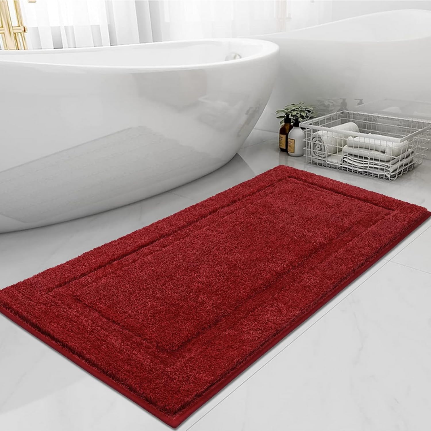 SHACOS Super Soft Bathroom Runner Rugs 20 x 47 inch Microfiber Bath Rugs Non Slip Washable Bath Mats Absorbent Bathroom Mats for Bathroom Shower Tub, Red 20"x47" Red