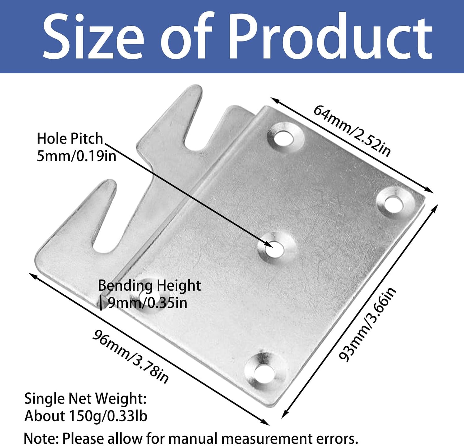 4 PCS Wood Bed Rail Hook Plates,Heavy Duty Heavy Bed Headboard Brackets,Adjustable Bed Rail Hook Plates-Included Screws