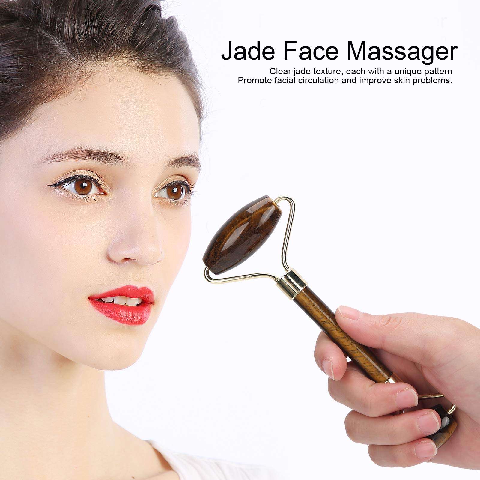 Rodillo de jade, masajeador facial, rodillo facial para piel, ojos, cuello para antienvejecimiento, reduce las arrugas de los ojos y la circulación sanguínea(ámbar)