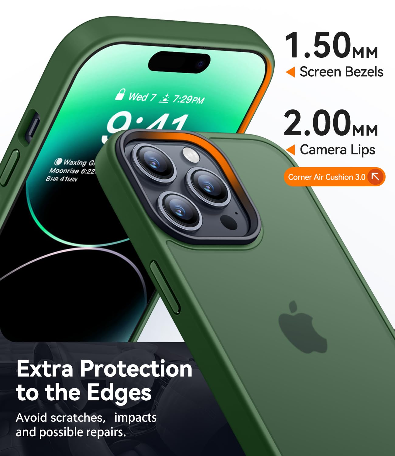 CANSHN Cover Opaca per iPhone 14 Pro(6,1 Pollici), Custodia Traslucida Opaca Protettiva Sottile Antiurto - Verde Scuro