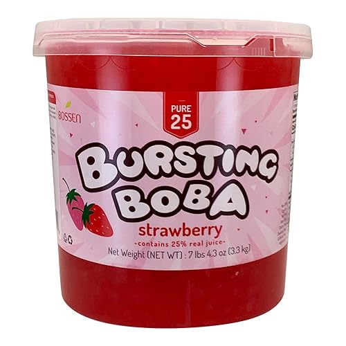Bossen - Boba explosiva perlas de té de boba explosiva con sabor a fresa con 25 de jugo de fruta real frasco de 726 libras paquete de 1 unidad