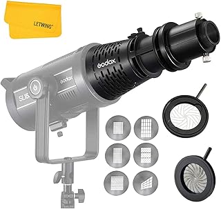 Godox SA-17 Bowens Mount with SA-P Projection Attachment Mount Adapter, Godox SA-06 Iris, Godox SA-09 GOBO Set and Godox SA-10 GOBO Set Holder for Godox VL Series SL150WII/200WII FV150/200 and Other Bowens Mount LED Light