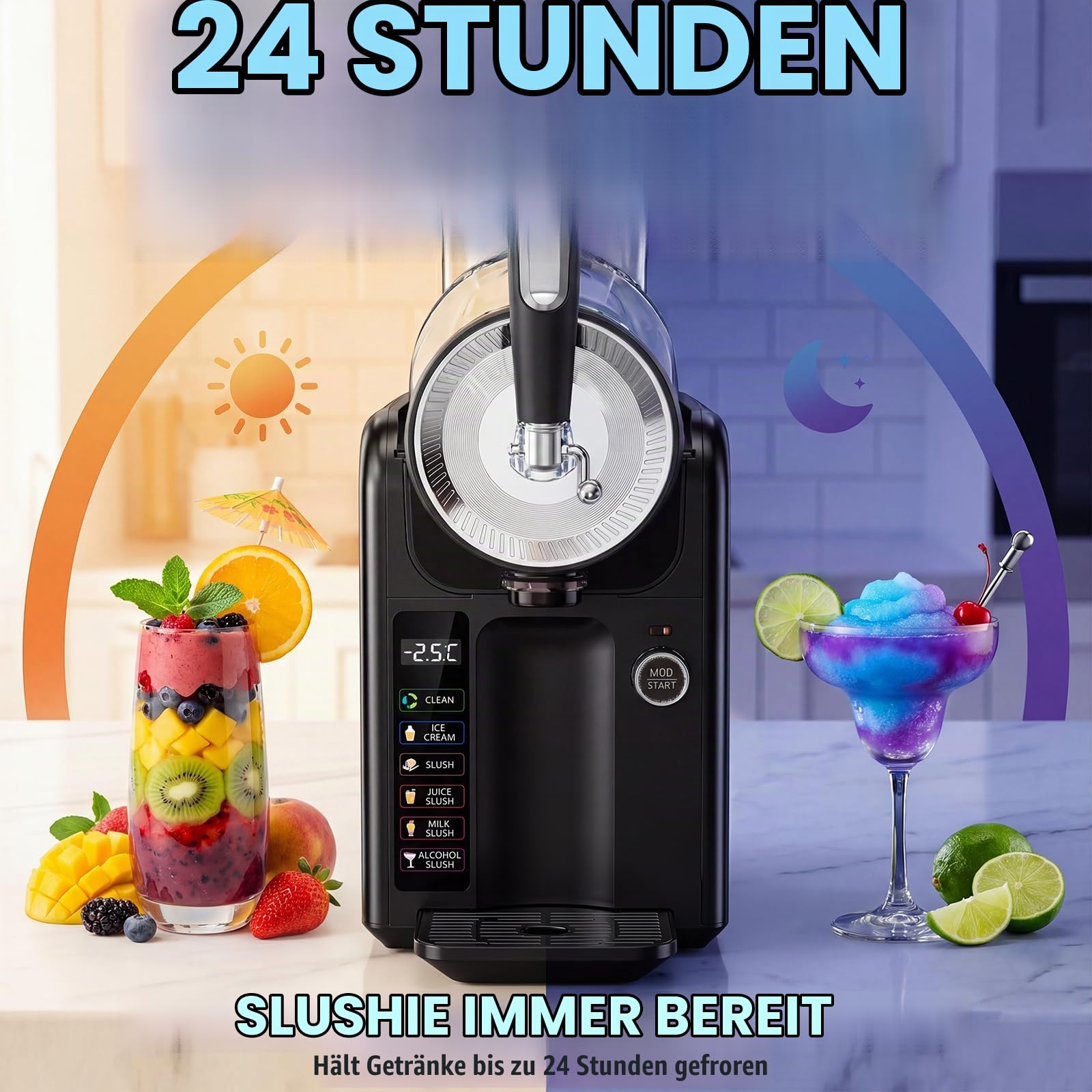 Slush Maschine,slushie maschine 2L Softeismaschine,Slushie Maschine für Zuhause,Maschine mit LED-Display,6 voreingestellte Programme für Eiscreme, Smoothies, Milchshakes, Slush-Cocktails und Margarita