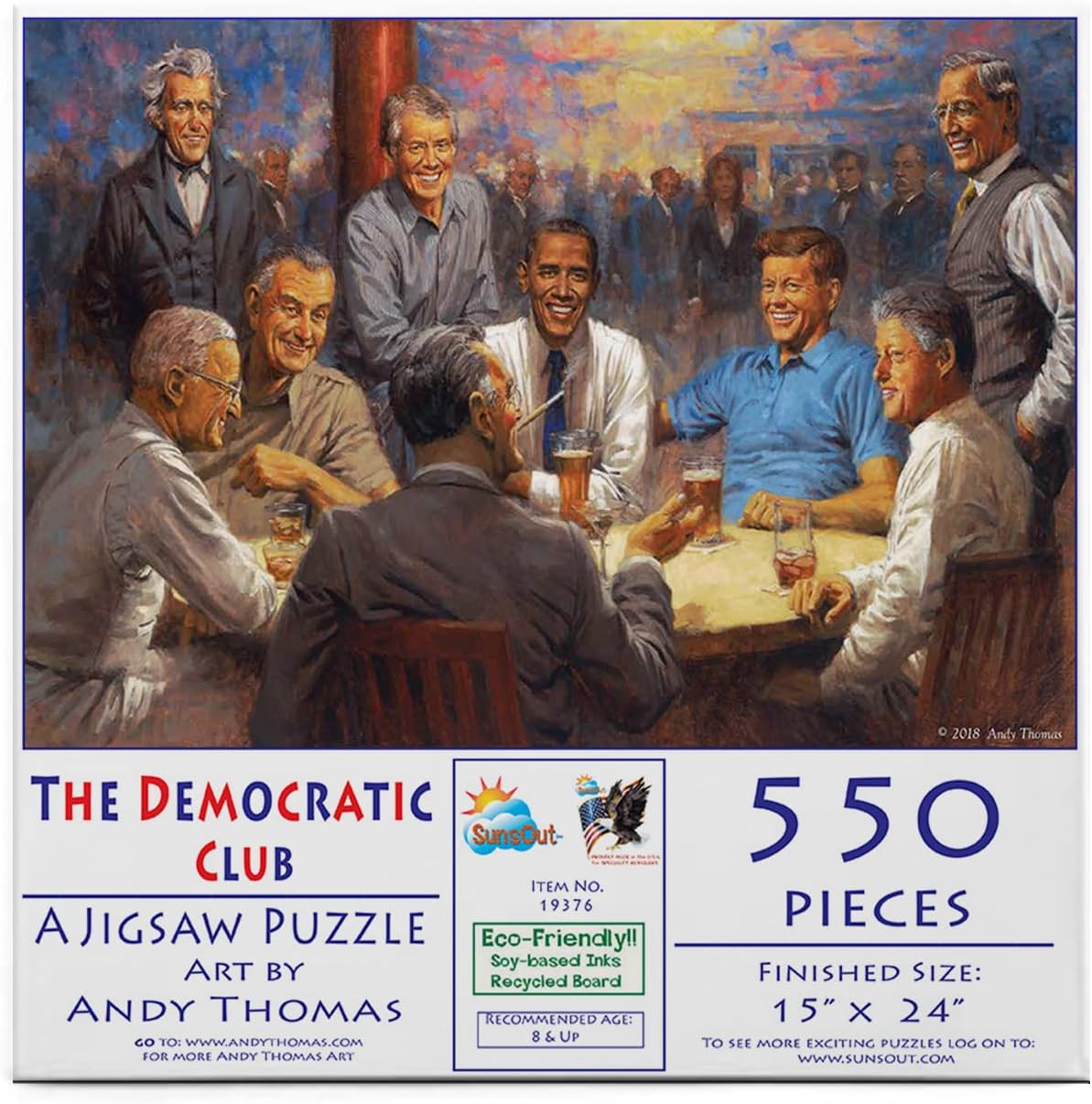 SUNSOUT INC - The Democratic Club - 550 pc Jigsaw Puzzle by Artist: Andy Thomas - Finished Size 15" x 24" - MPN# 19376
