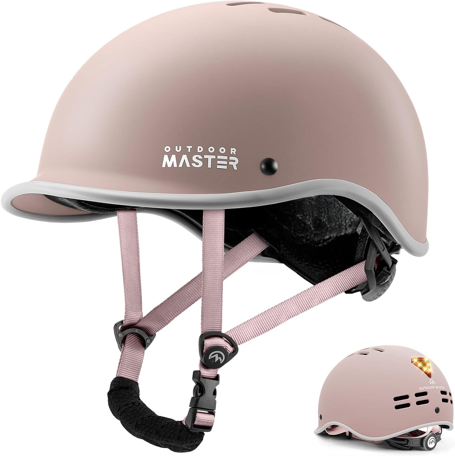 OutdoorMaster Bike Helmet for Adults,Adjustable Cycling Helmet with Light for Men & Women - Safety Certified for Bicycle Skateboard Road Bike Skating Roller Commuting Helmet Emerald Pink Large