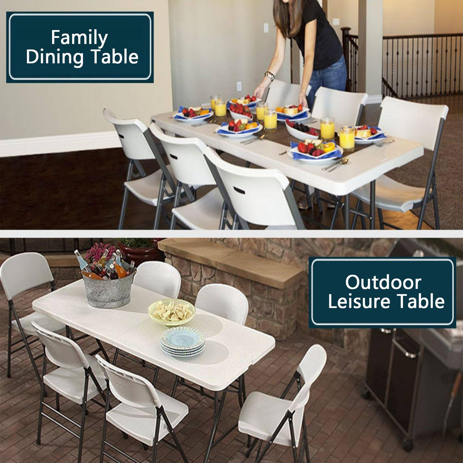 Mesa Camilla Rectangular Fácil de Transportar Garden Catering Side Table Folding Plastic Buffet Table Balcones Acampadas(152cm/59.84in)