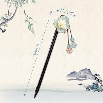 Yitexin Pack of 2 Chinese Wooden Hair Pins for Long Hair Vintage Retro Hair Sticks for Women Bun Elegant Hair Stick Flower Tassel Hair Stick Chignon (Cymbidium)