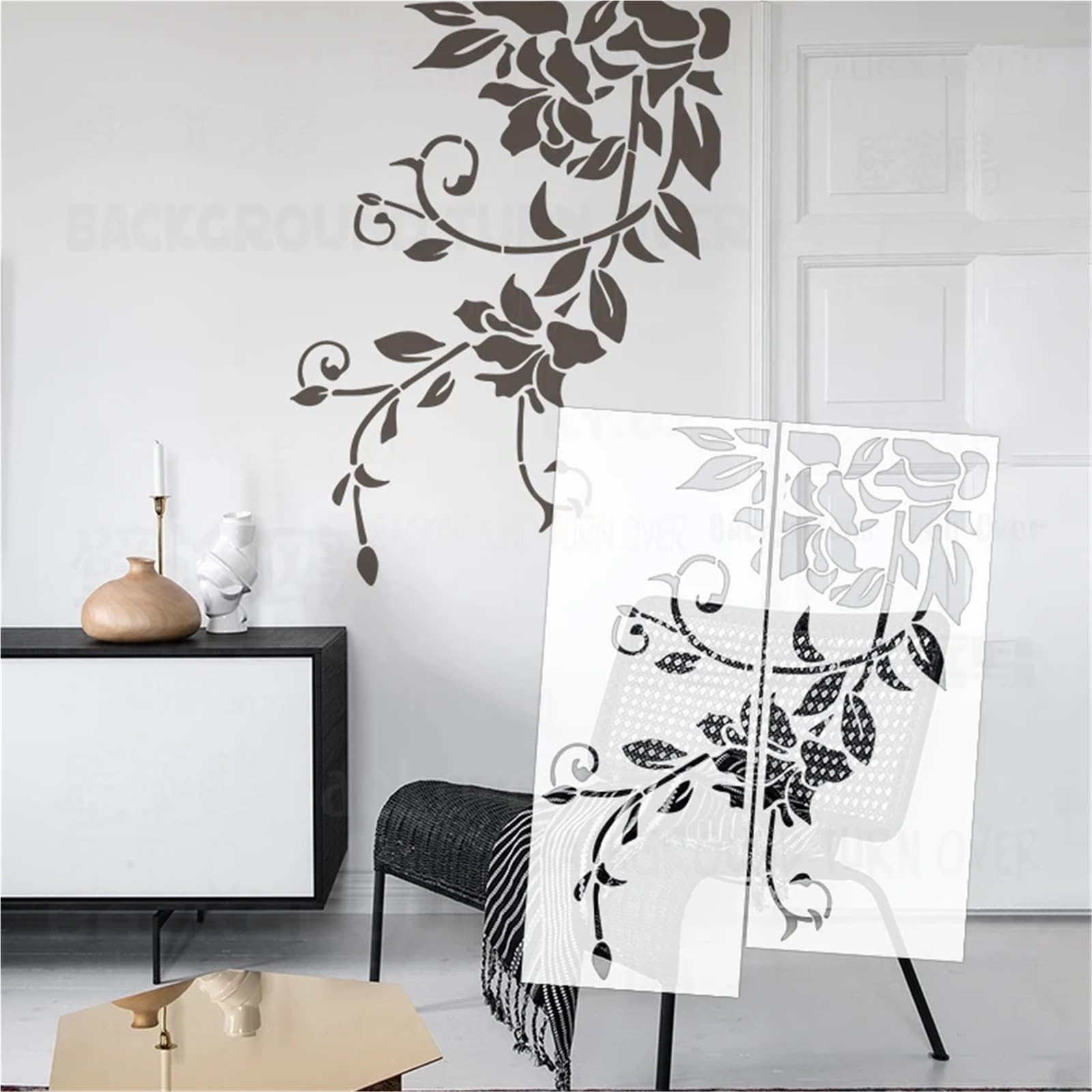 Szablony do malowania Szablony do malowania ścian w stylu vintage z liśćmi bluszczu 50x67cm-90x120cm(XL 80cmX106cm - B)